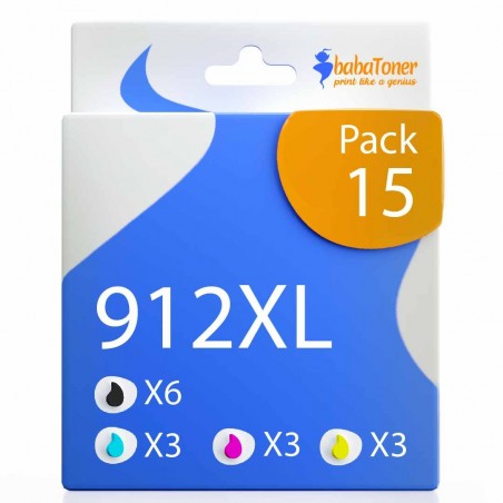 Pack de 15 HP 912XL cartouches d'encre compatibles