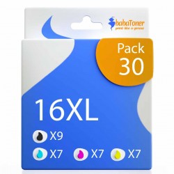 Pack de 30 cartouches compatibles 16XL Epson 9 noirs, 7 cyan, 7 magenta, 7 jaune