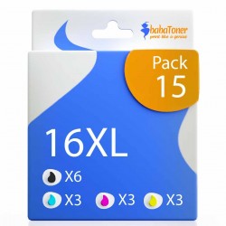 Pack de 15 cartouches compatibles 16XL Epson 6 noirs, 3 cyan, 3 magenta, 3 jaune