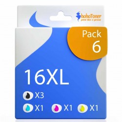 Pack de 6 cartouches compatibles 16XL Epson 3 noirs, 1 cyan, 1 magenta, 1 jaune