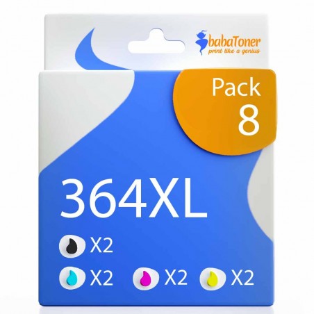 Pack de 8 cartouches compatibles 364XL HP 2 noirs, 2 cyan, 2 magenta, 2 jaune