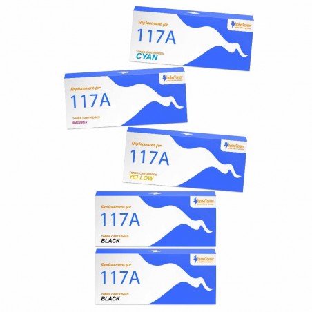 Compatible HP 117A (W2070A, W2071A, W2072A, W2073A) 5 cartouches de toner - Avec puce