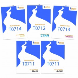 Pack de 5 cartouches compatibles T0715 Epson 2 noirs, 1 cyan, 1 magenta, 1 jaune