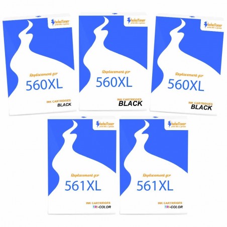 Pack de 5 cartouches compatibles PG-560XL CL-561XL Canon 3 noirs, 2 couleurs