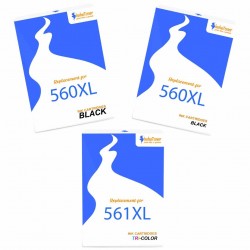 Pack de 3 cartouches compatibles PG-560XL CL-561XL Canon 2 noirs, 1 couleur