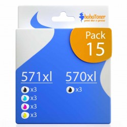 Pack de 15 cartouches compatibles PGI-570XL CLI-571XL Canon 3 X 570xl, 3 X 571xl noir, 3 X 571xl cyan, 3 X 571xl magenta, 3 X 57