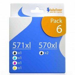 Pack de 6 cartouches compatibles PGI-570XL CLI-571XL Canon 2 X 570xl, 1 X 571xl noir, 1 X 571xl cyan, 1 X 571xl magenta, 1 X 571